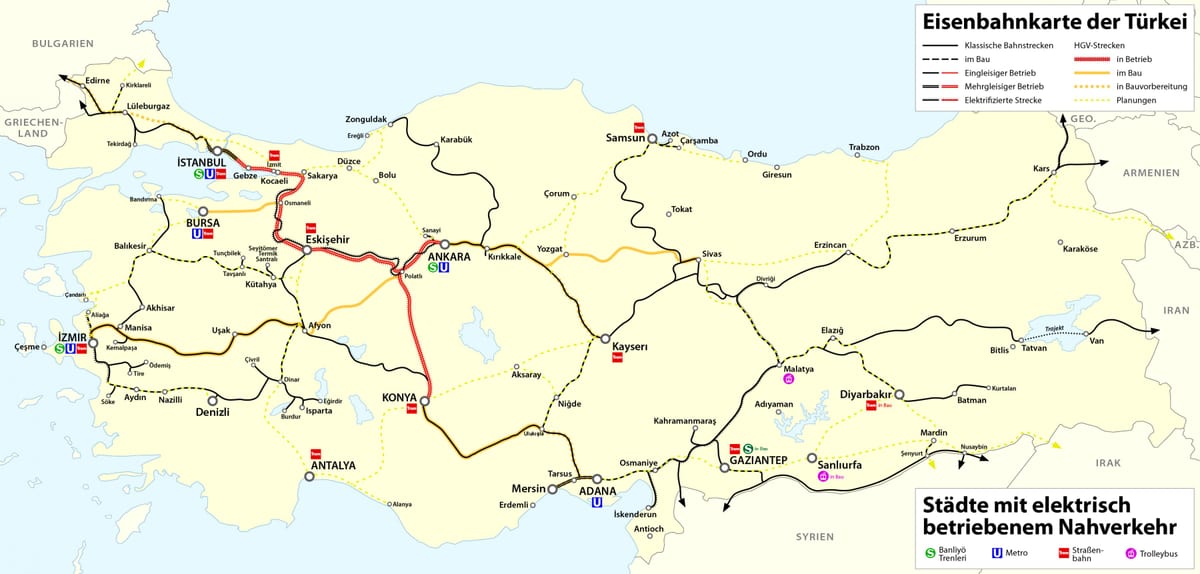 Karte von der Türkei Eisenbahn
