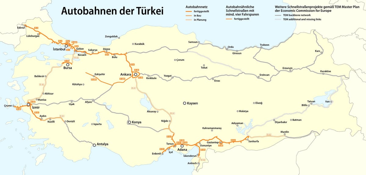 Karte von der Türkei Autobahn