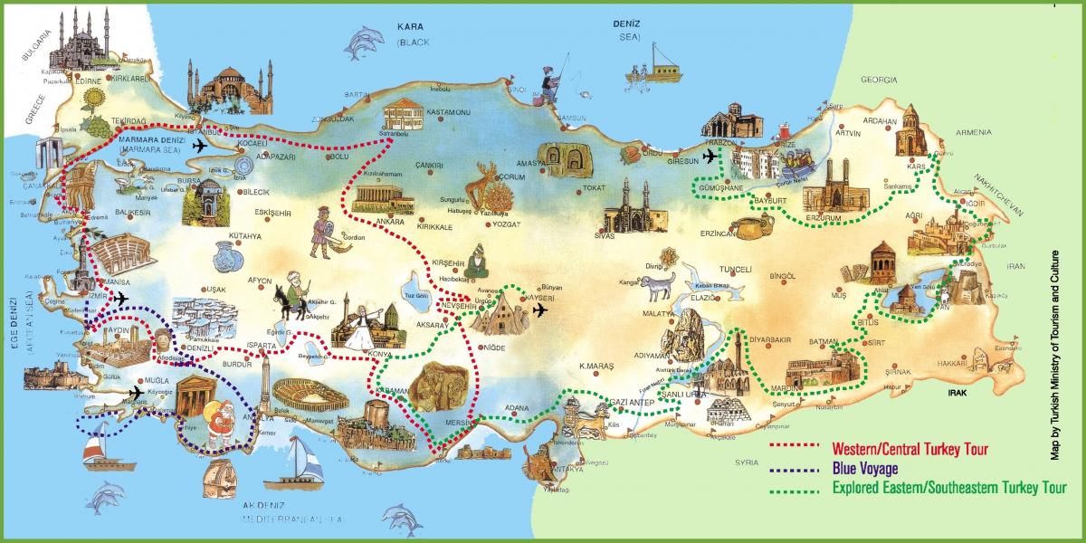 Karte von Türkei holiday resorts