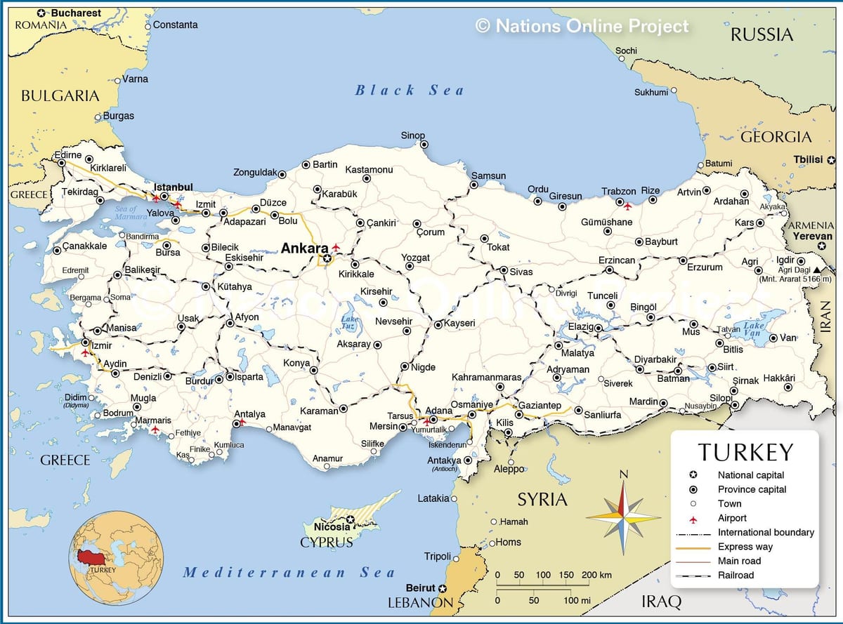 Türkei-Land-Karte den umliegenden Ländern