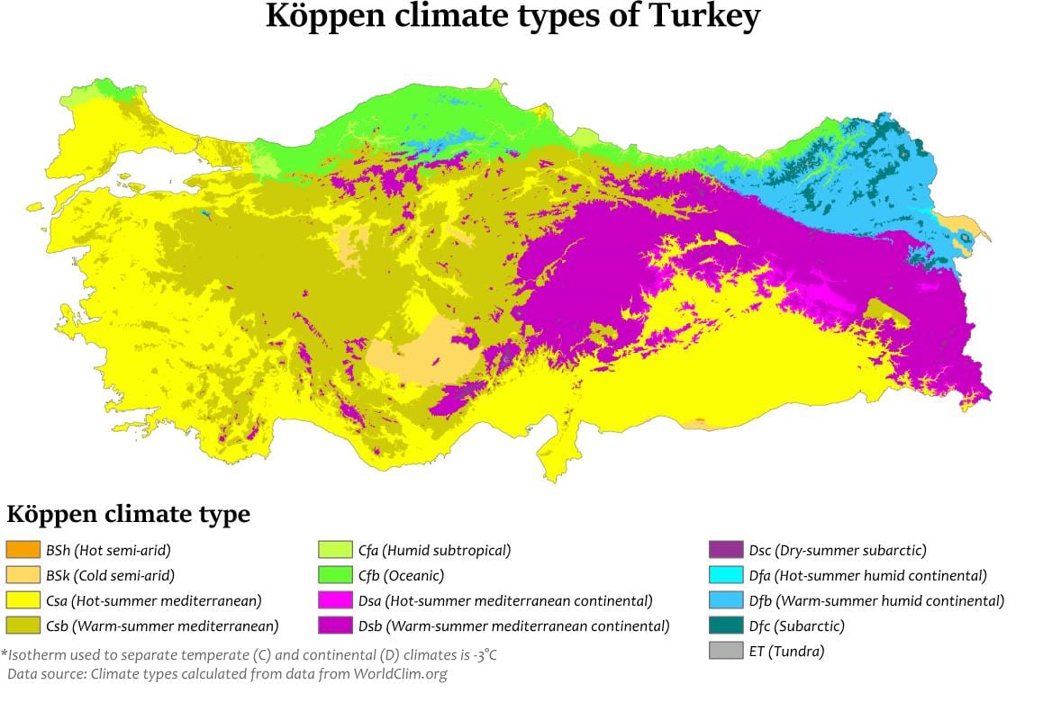 Karte von der Türkei Klima