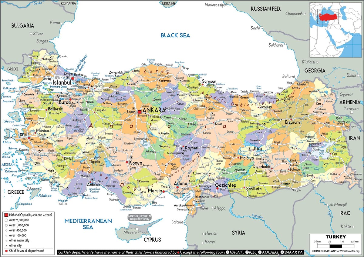 Karte von der Türkei politische