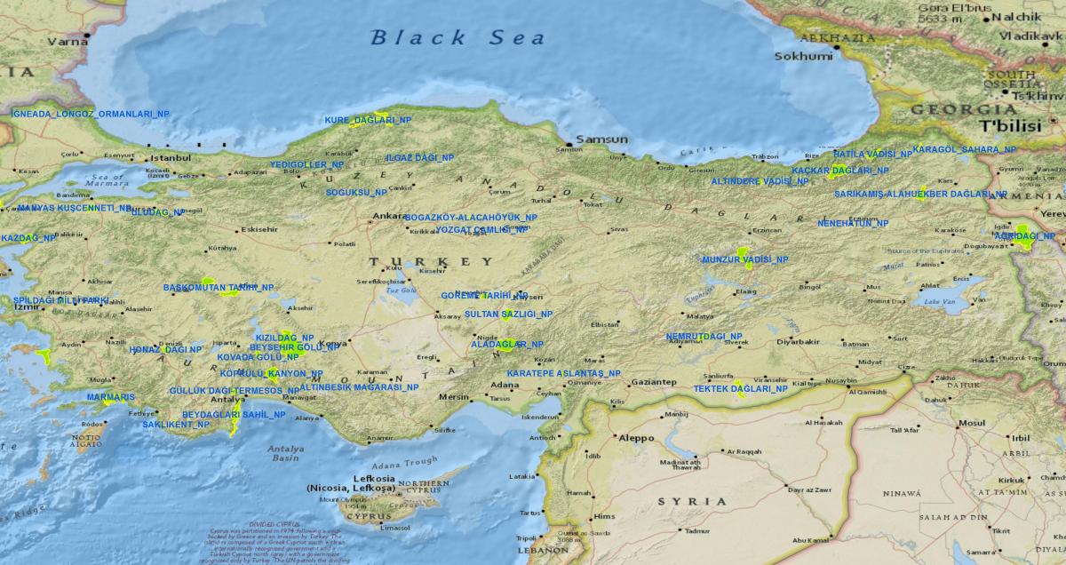 Karte von der Türkei Nationalparks